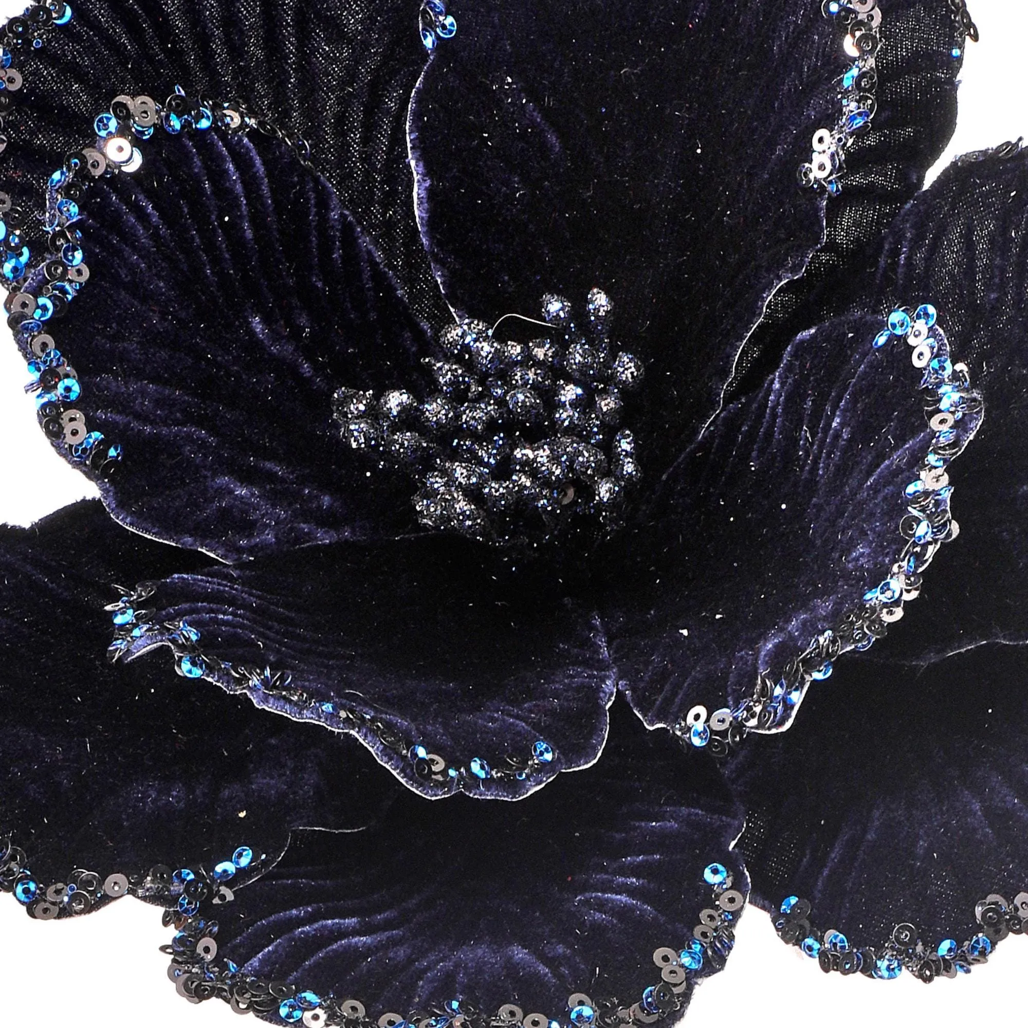24" Dark Blue Magnolia, Sequin Border Magnolia