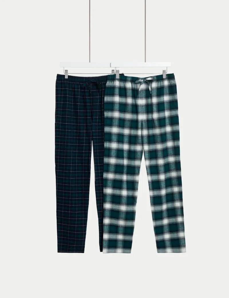 2pk Brushed Cotton Checked Pyjama Bottoms