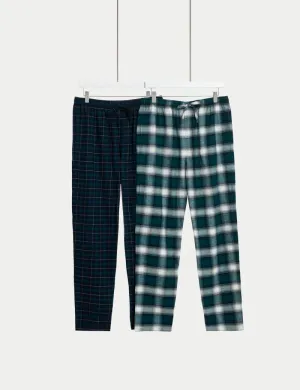 2pk Brushed Cotton Checked Pyjama Bottoms