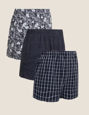 3pk Pure Cotton Printed Woven Boxers