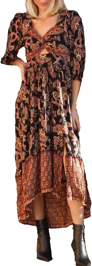 Angie Women's Long Sleeve Printed Maxi Dress with Slit