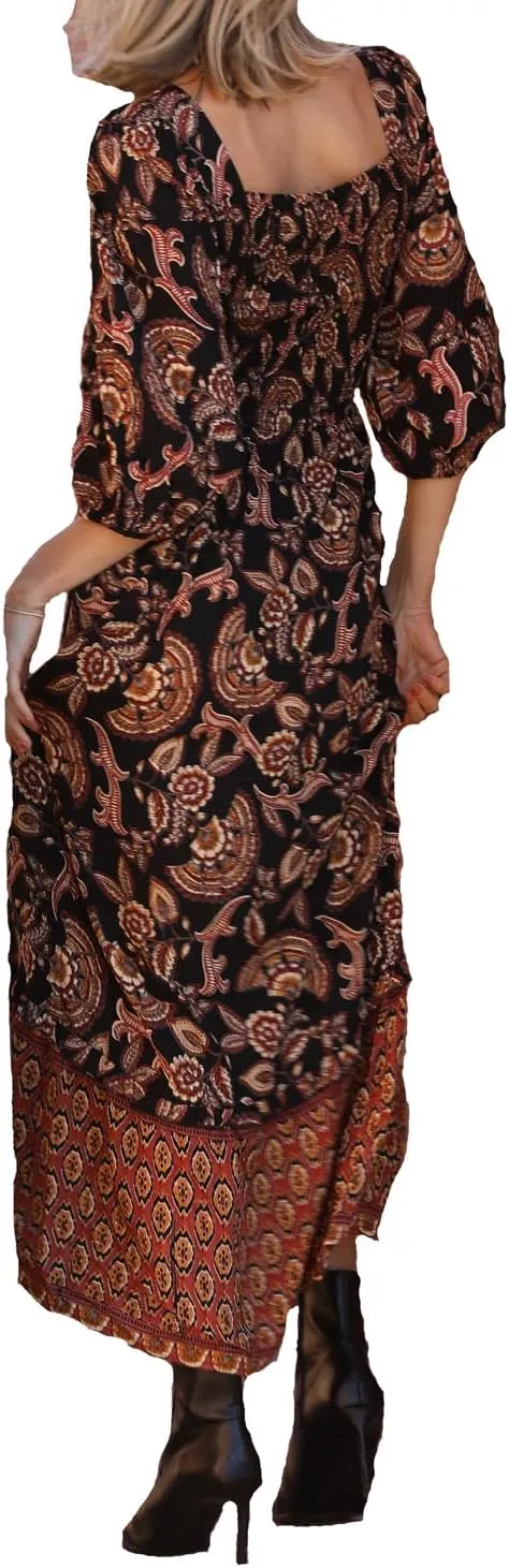 Angie Women's Long Sleeve Printed Maxi Dress with Slit