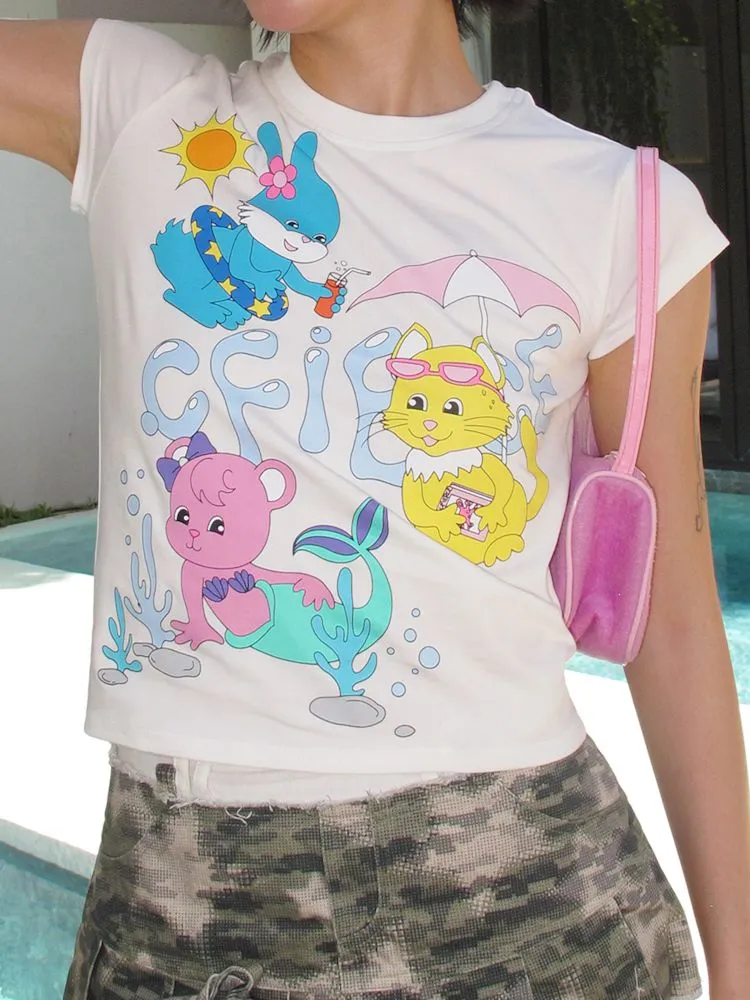 Animal Pool Party Printed T-Shirt【s0000009605】