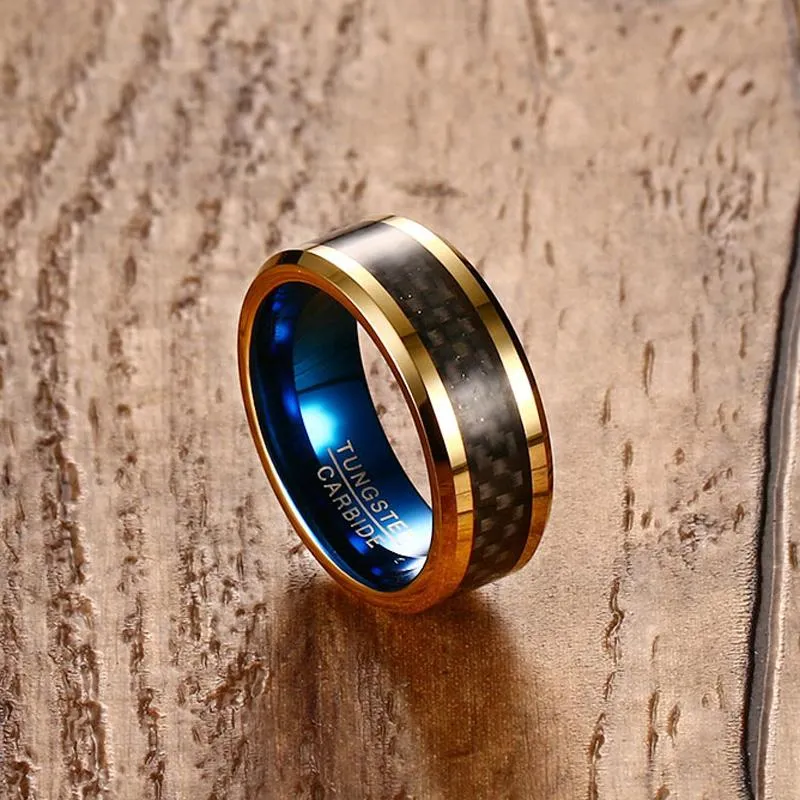 Atlantic Gold Tungsten Carbide &amp Black Carbon Fiber Ring