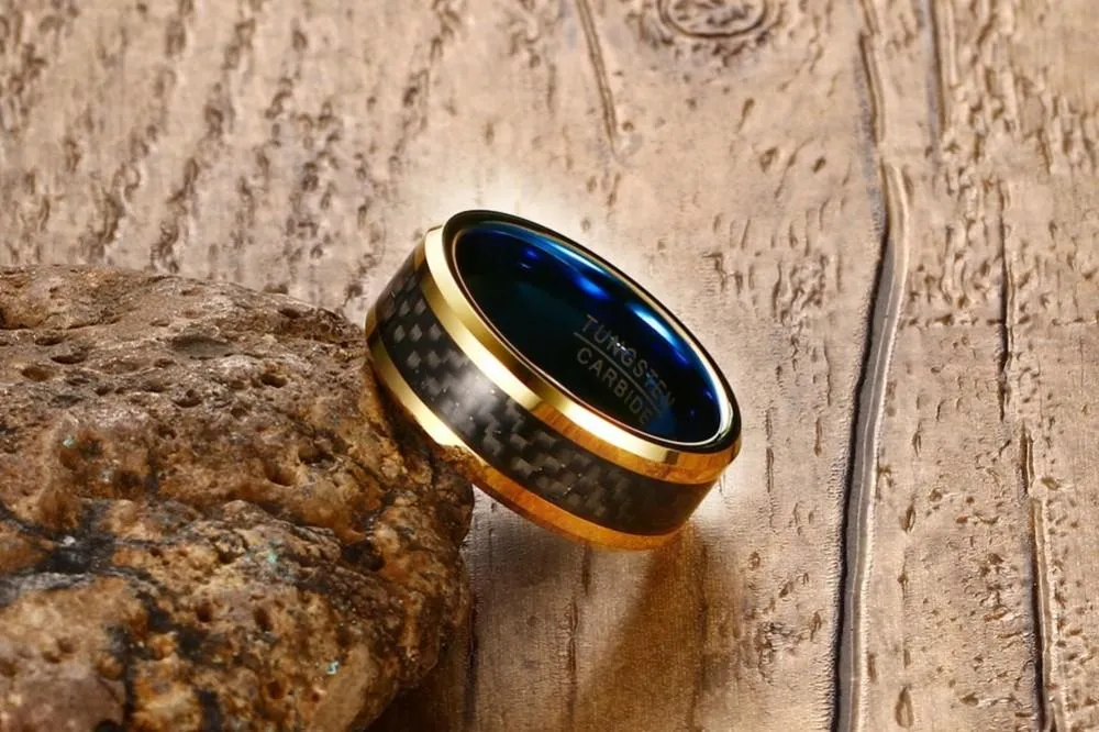 Atlantic Gold Tungsten Carbide &amp Black Carbon Fiber Ring