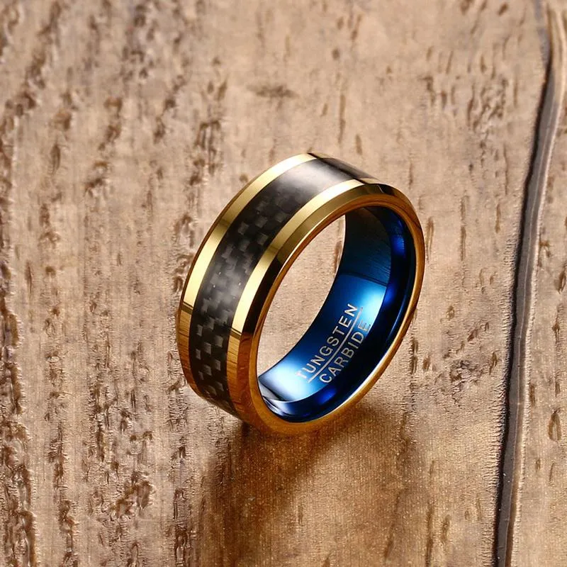 Atlantic Gold Tungsten Carbide &amp Black Carbon Fiber Ring