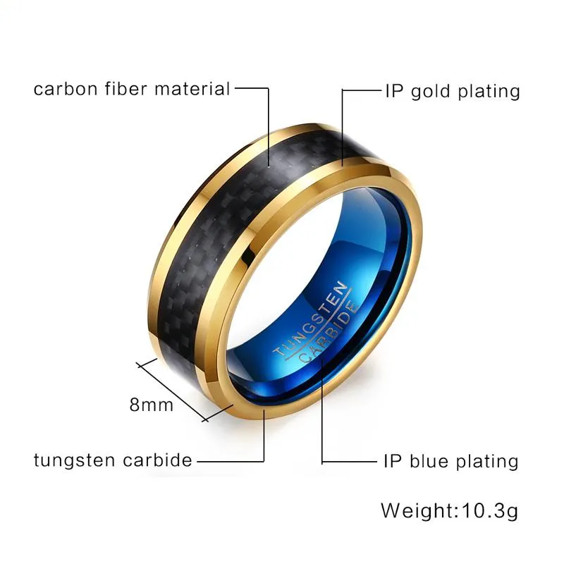 Atlantic Gold Tungsten Carbide &amp Black Carbon Fiber Ring