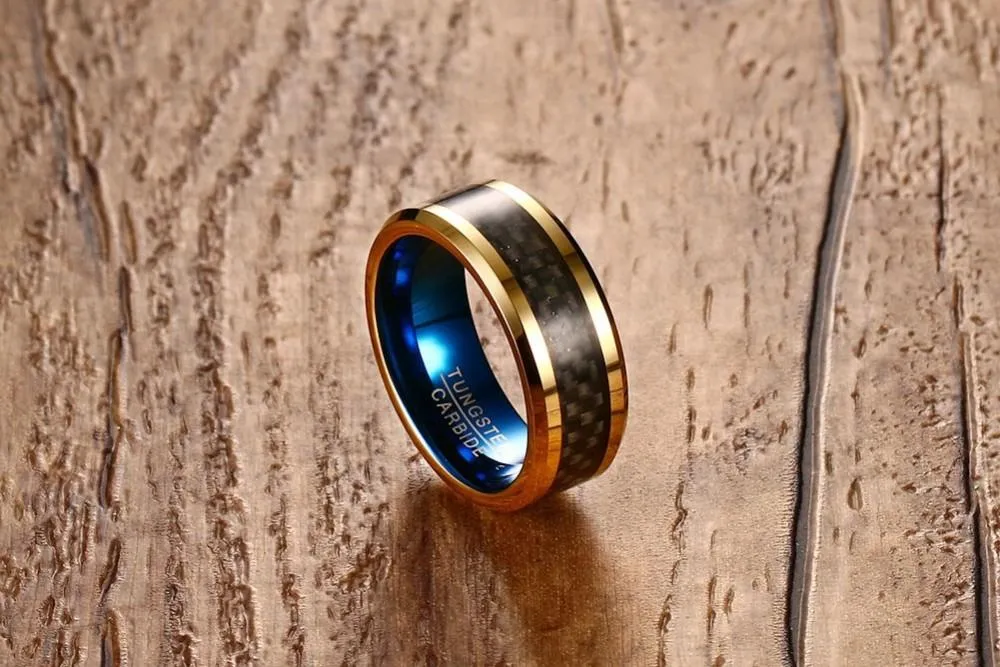 Atlantic Gold Tungsten Carbide &amp Black Carbon Fiber Ring