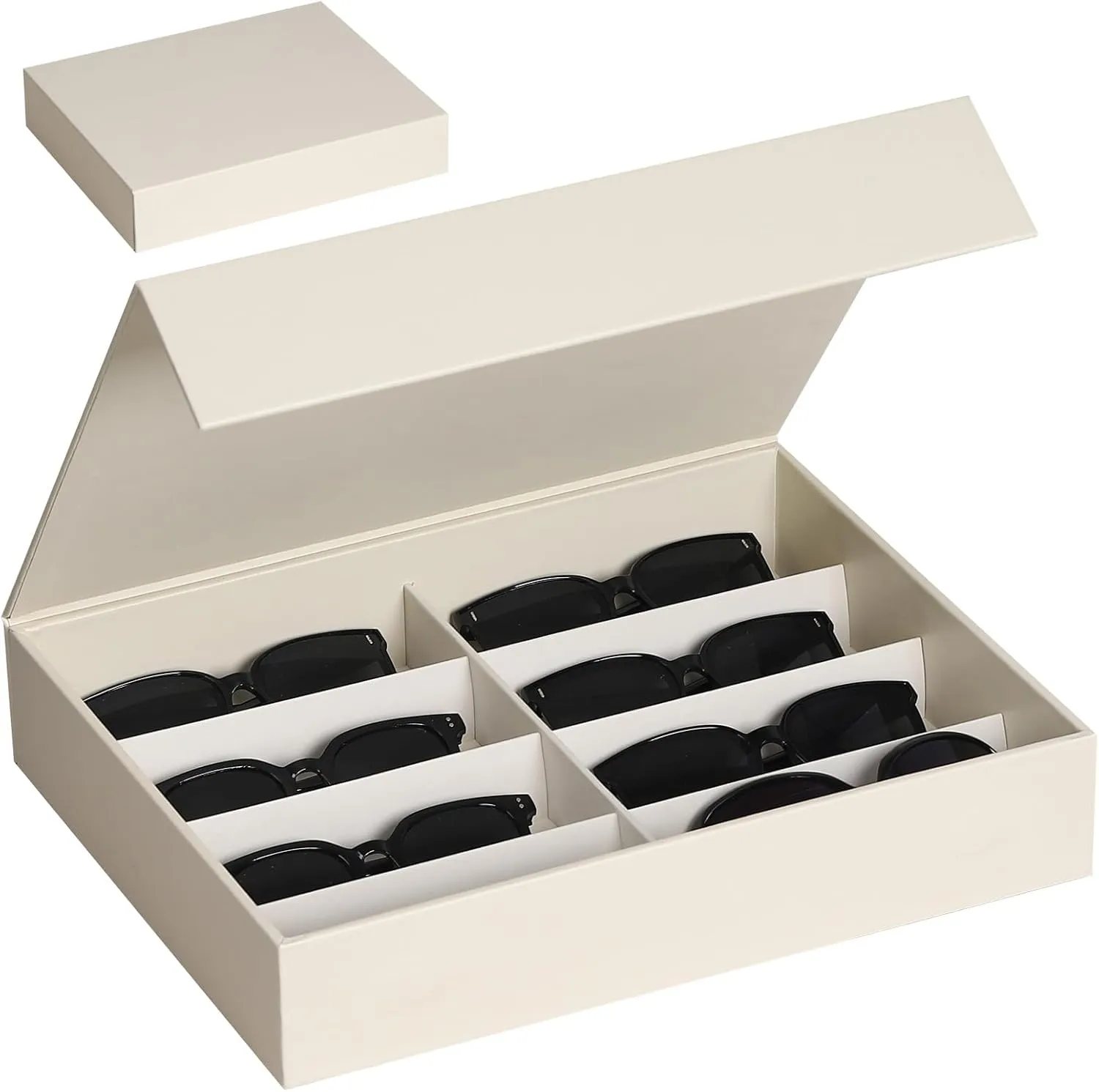 AUTOARK Leather 8 Slot Sunglasses Organizer,Eyeglasses Holder for Men Women,Multiple Glasses Display Case,Beige,MKAW052