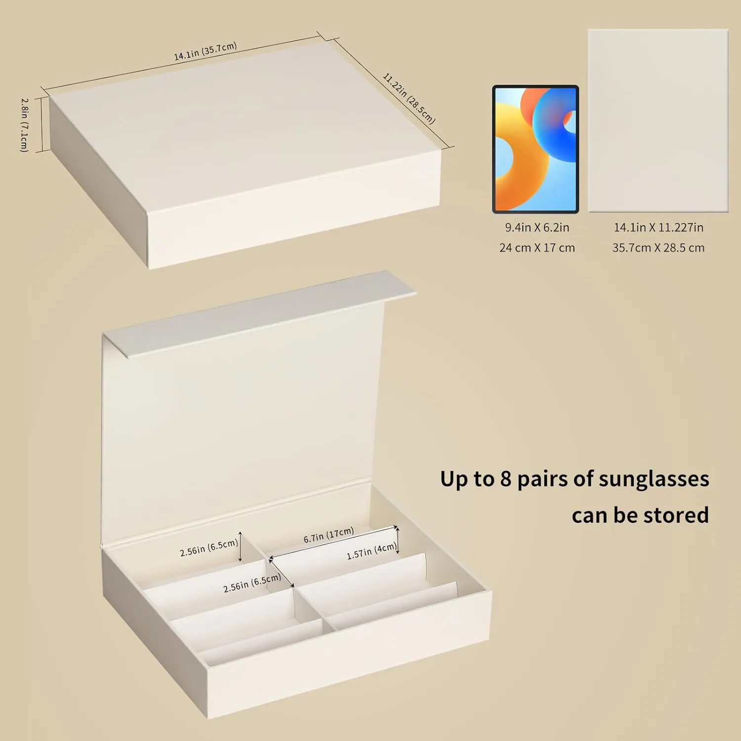 AUTOARK Leather 8 Slot Sunglasses Organizer,Eyeglasses Holder for Men Women,Multiple Glasses Display Case,Beige,MKAW052