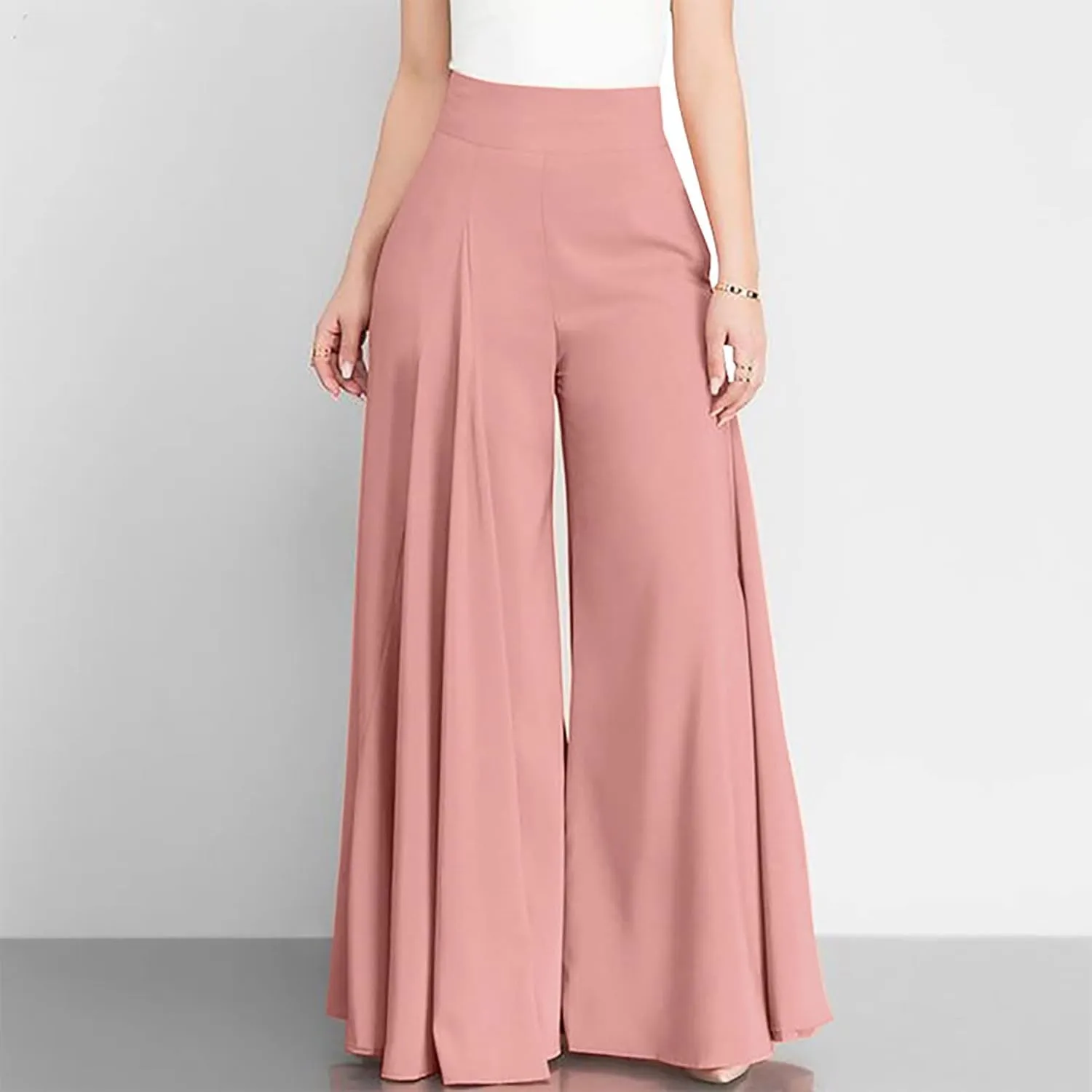 Baggy Culottes Pants for Women Plus Size Summer Boho Palazzo Pants High Smocked Waist Casual Loose Lounge Culottes