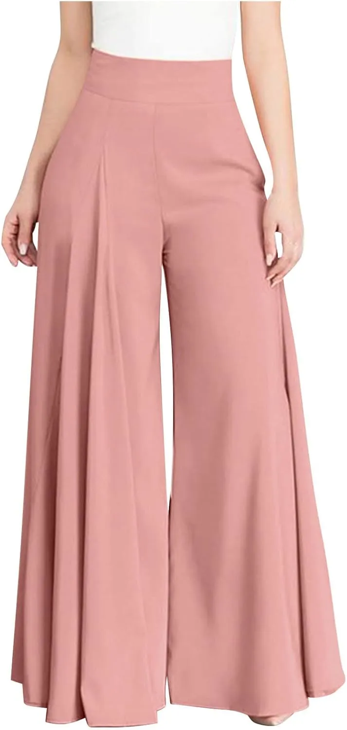 Baggy Culottes Pants for Women Plus Size Summer Boho Palazzo Pants High Smocked Waist Casual Loose Lounge Culottes