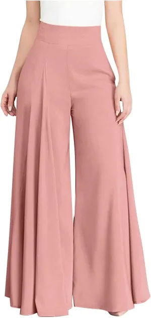 Baggy Culottes Pants for Women Plus Size Summer Boho Palazzo Pants High Smocked Waist Casual Loose Lounge Culottes