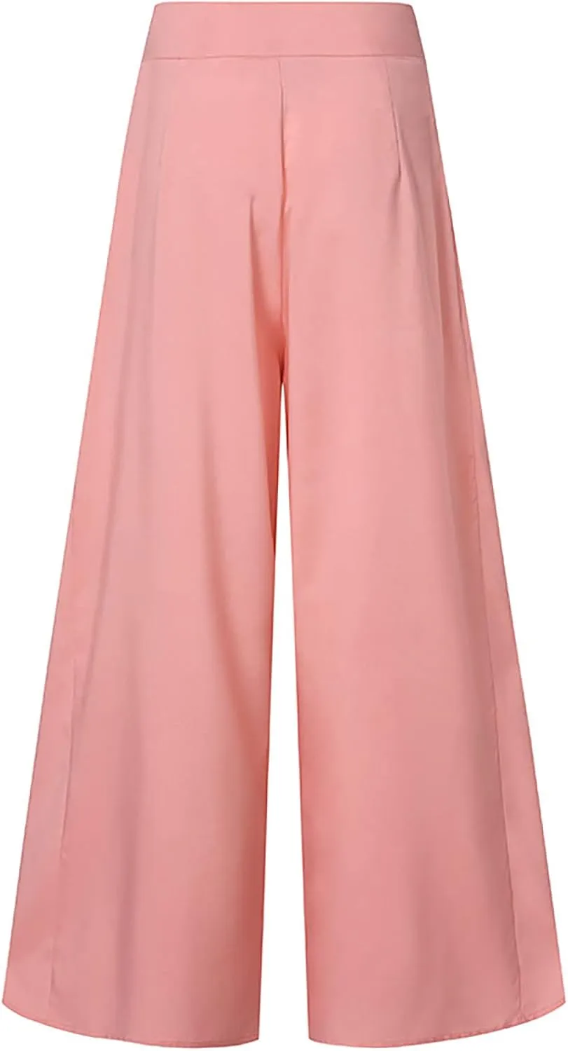 Baggy Culottes Pants for Women Plus Size Summer Boho Palazzo Pants High Smocked Waist Casual Loose Lounge Culottes