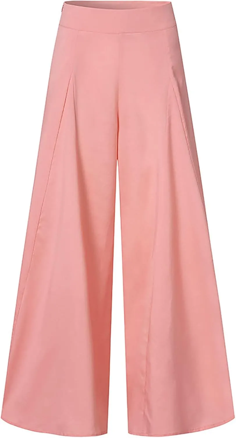 Baggy Culottes Pants for Women Plus Size Summer Boho Palazzo Pants High Smocked Waist Casual Loose Lounge Culottes