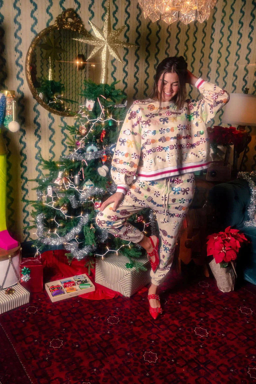 Beige Candy Garland Sweatshirt- Women's