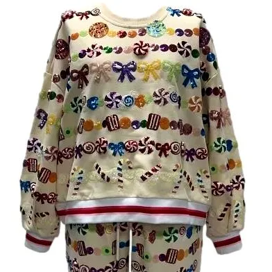 Beige Candy Garland Sweatshirt- Women's