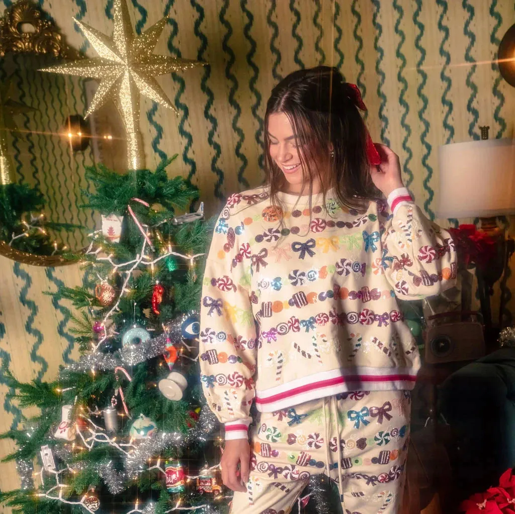 Beige Candy Garland Sweatshirt- Women's