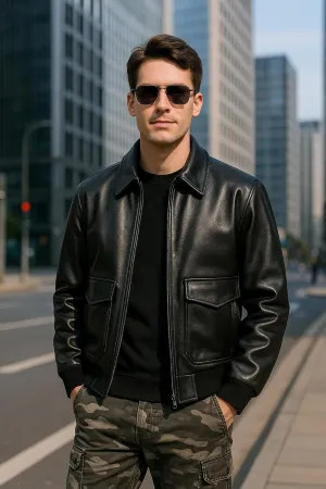 Black Leather Pilot Jacket Men Military Style Thick 100% Genuine Leather A2 Flight Bomber Coat