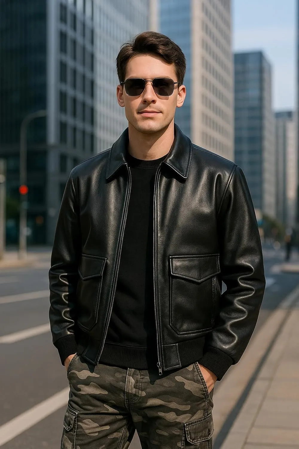 Black Leather Pilot Jacket Men Military Style Thick 100% Genuine Leather A2 Flight Bomber Coat