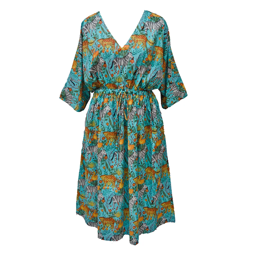Blue Safari Cotton Maxi Dress UK Size 18-32 M50