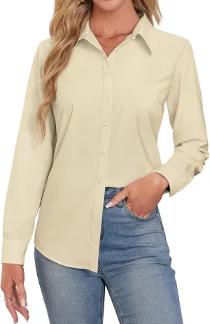 Button Down Shirts for Women Business Casual Blouses Long Sleeve Fit Dress Shirt Collar Wrinkle Free Work Tops