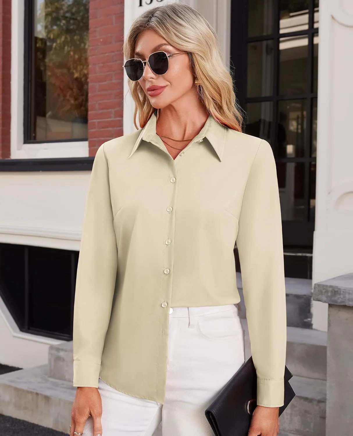 Button Down Shirts for Women Business Casual Blouses Long Sleeve Fit Dress Shirt Collar Wrinkle Free Work Tops
