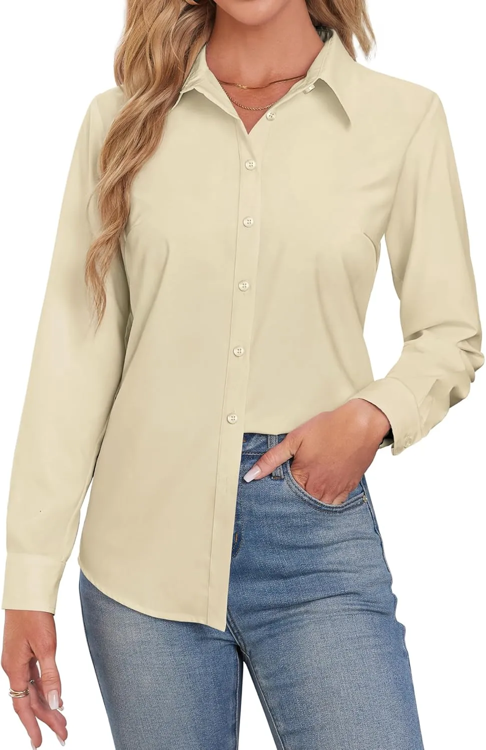 Button Down Shirts for Women Business Casual Blouses Long Sleeve Fit Dress Shirt Collar Wrinkle Free Work Tops