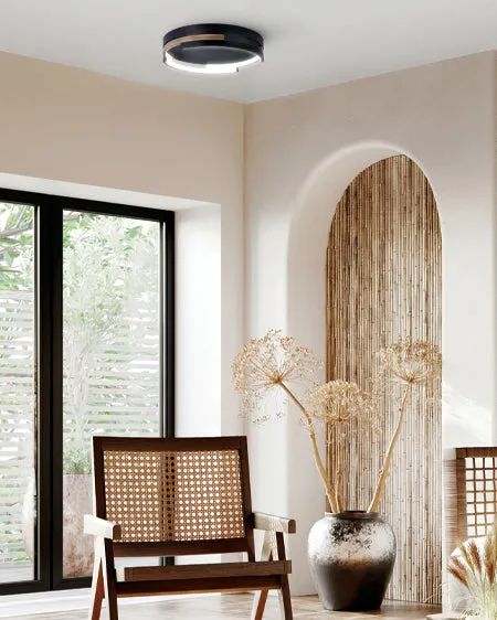 Canarm LFM283A15BKB AZRIA LED Flush Mount in Black and Wood