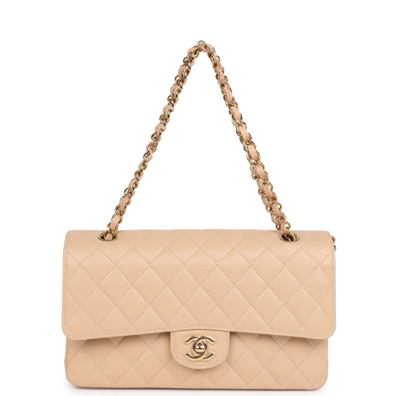 Chanel Medium Classic Double Flap Bag Beige Caviar Gold Hardware