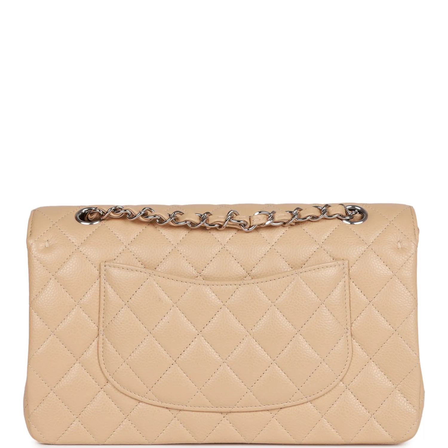 Chanel Medium Classic Double Flap Bag Beige Caviar Silver Hardware