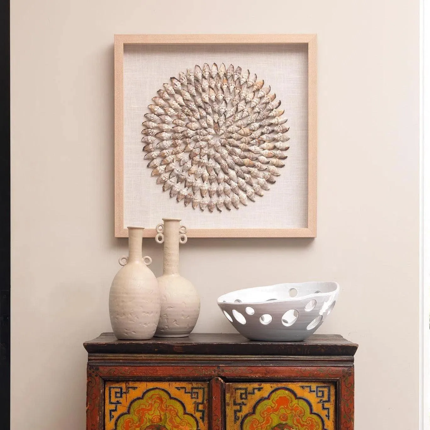 Coastal Style Beige Conch Shells Riviera Framed Wall Art