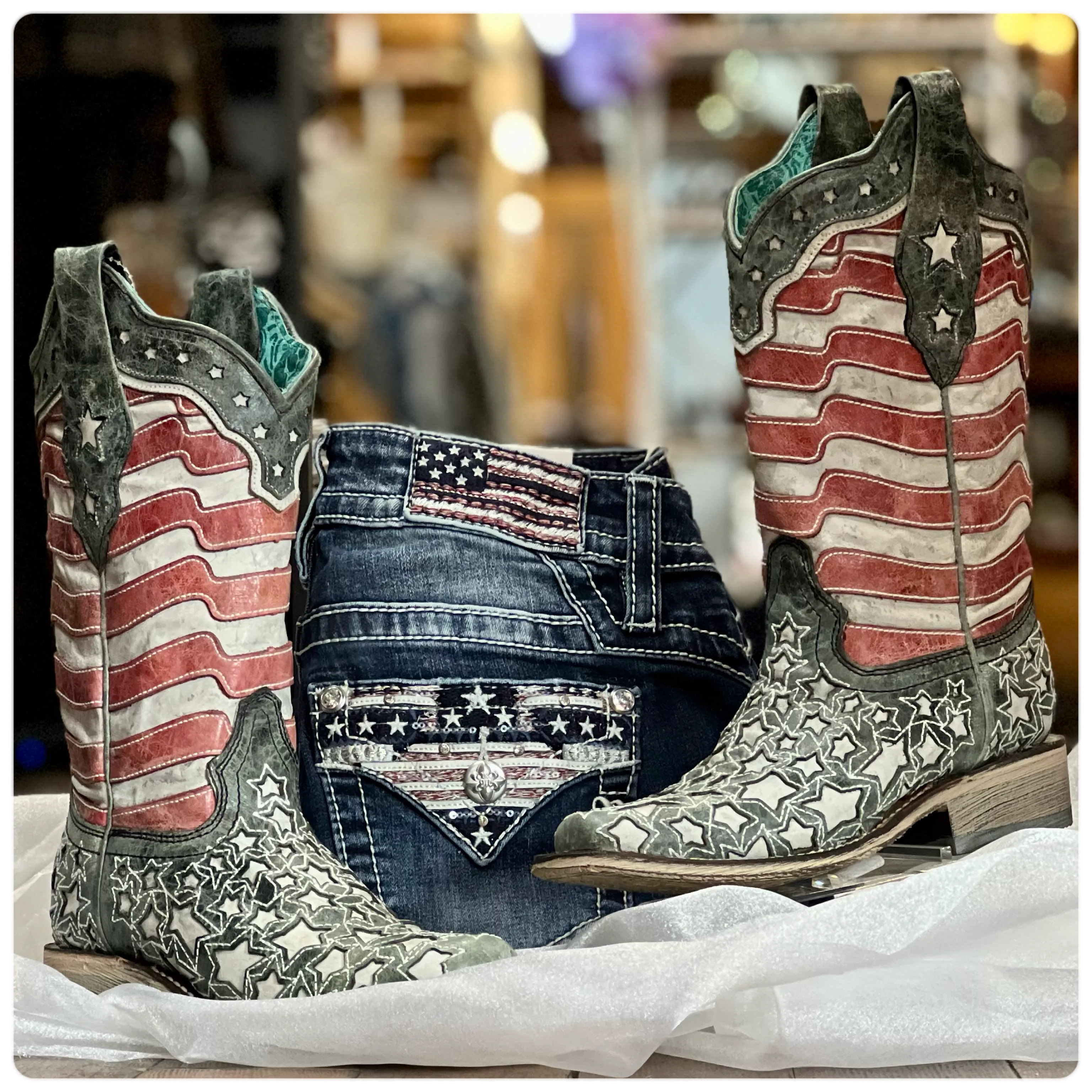 Corral West Blue Jean Stripes & Stars Glow in the Dark