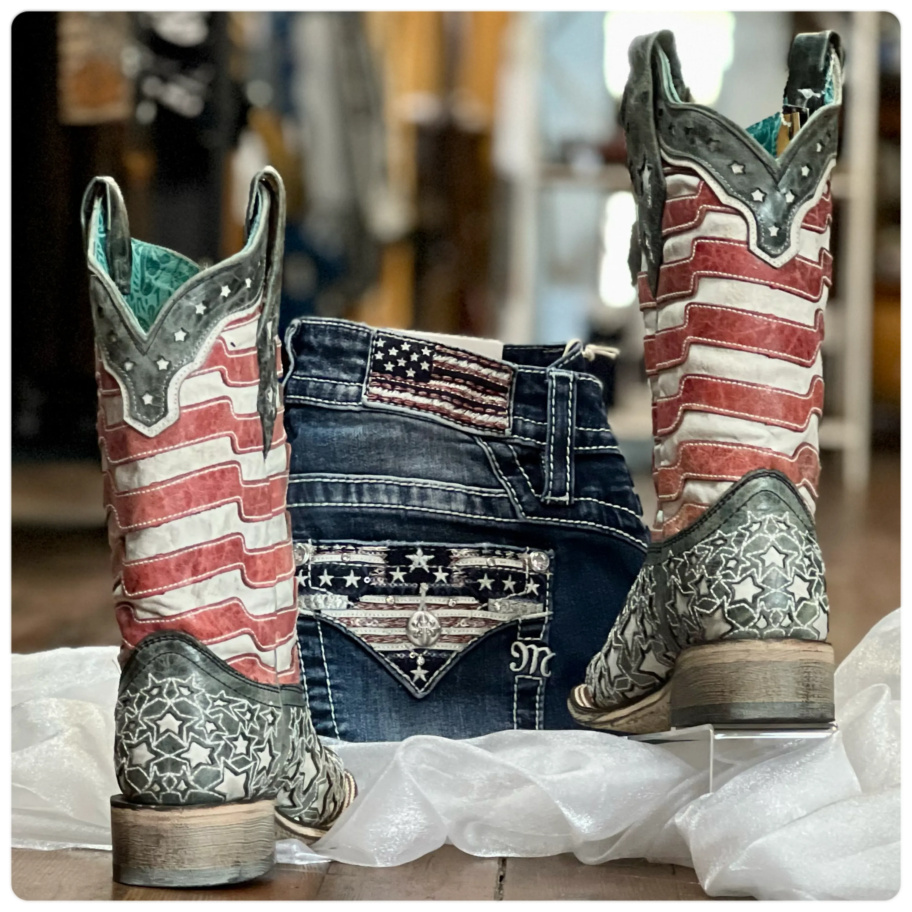 Corral West Blue Jean Stripes & Stars Glow in the Dark