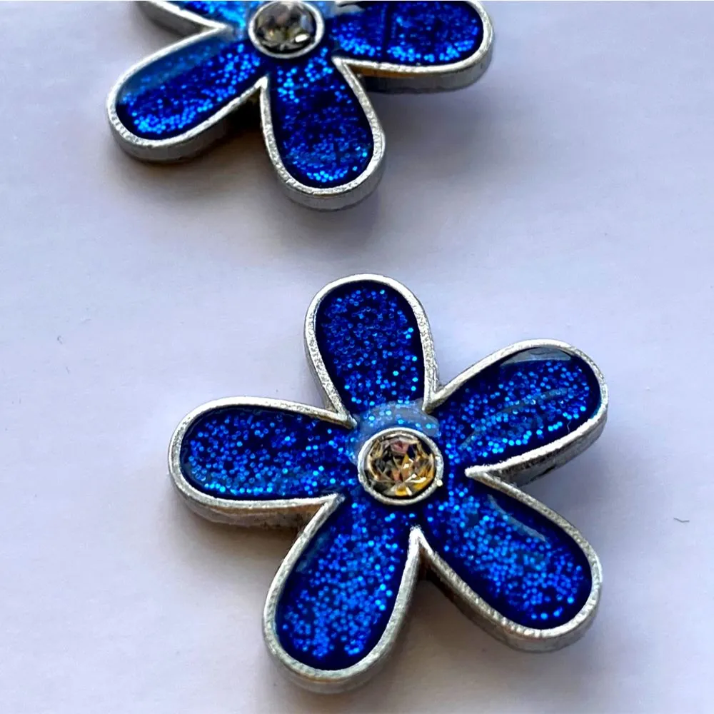 Dark Blue Glitter Flower Badge