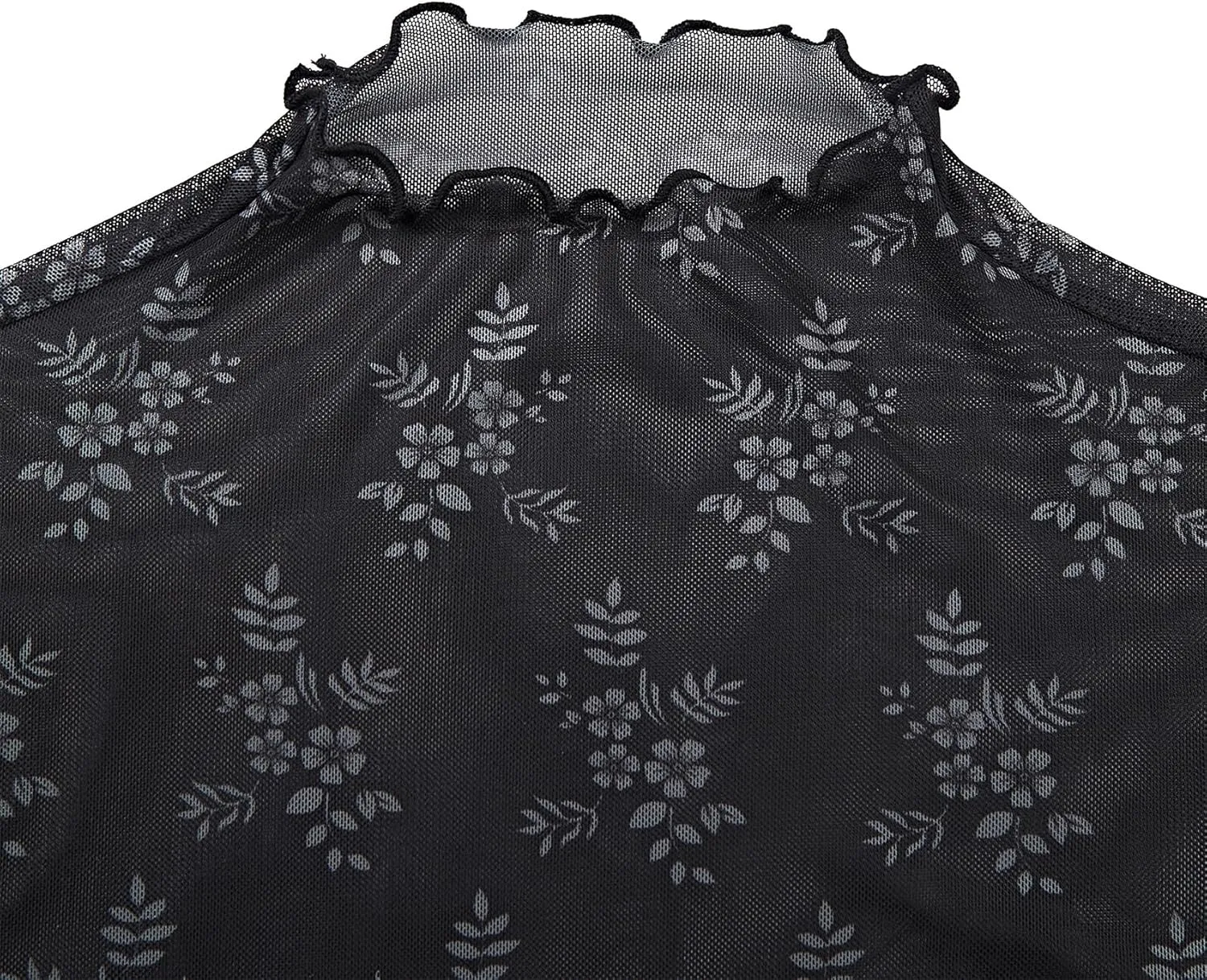 Durio 70s Womens Bell Sleeve Top Floral Tops for Women Disco Outfit Mock Neck Flare Tops Semi Sheer Mesh Long Sleeve Top