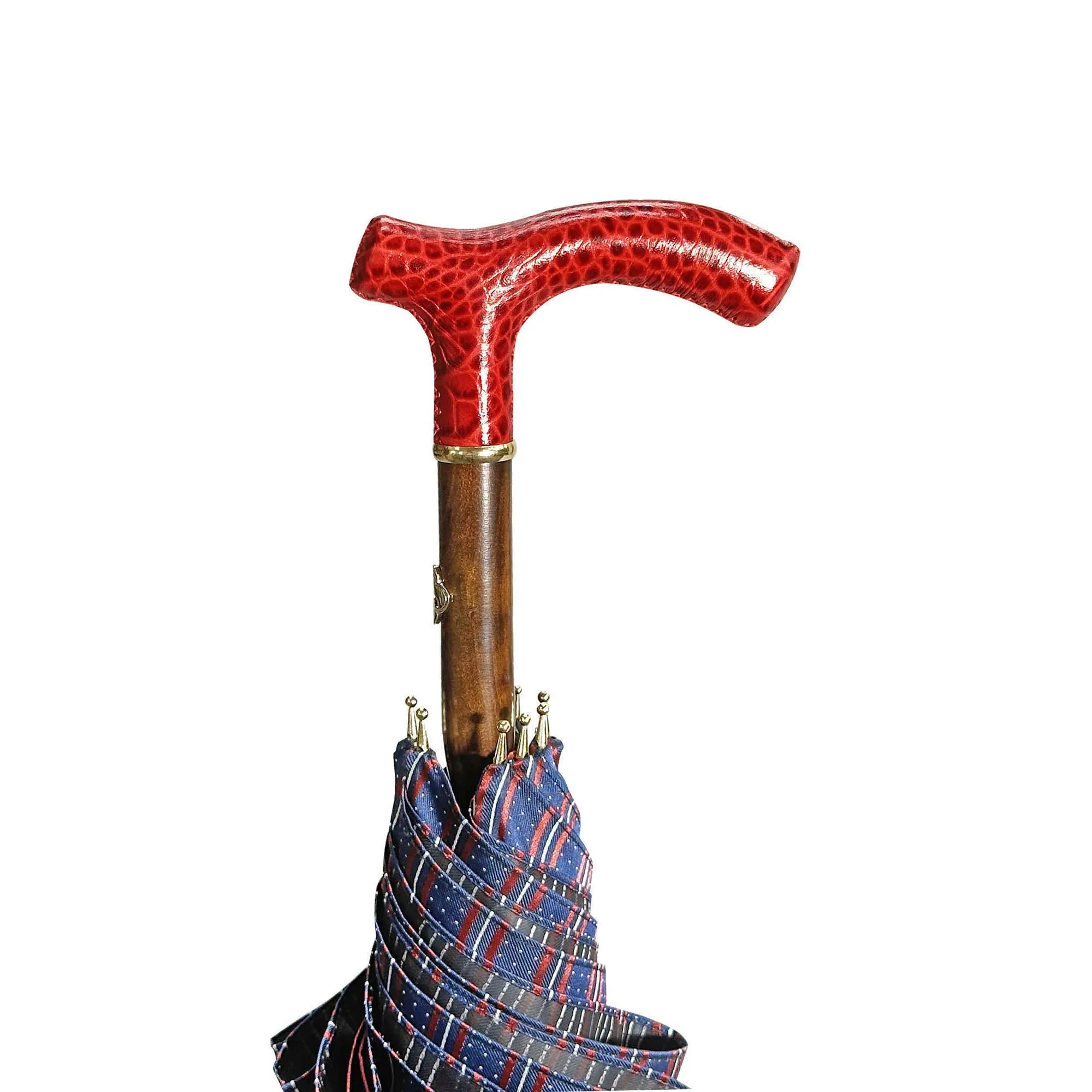 Elegant burgundy umbrella - handmade red leather handle