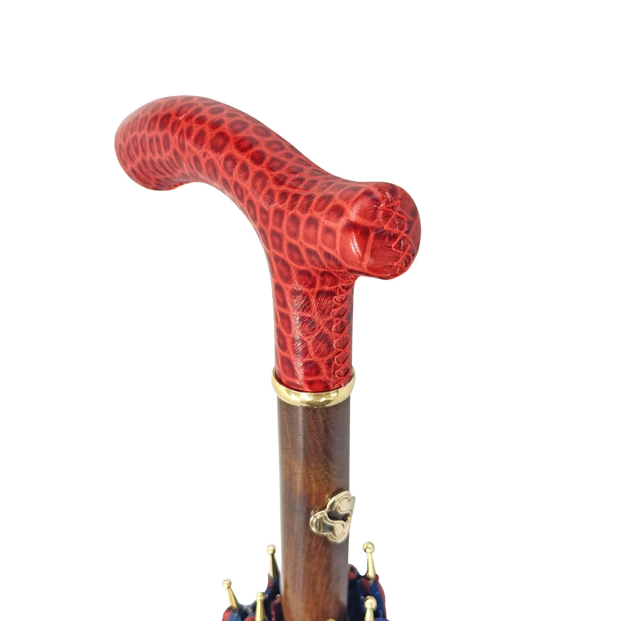 Elegant burgundy umbrella - handmade red leather handle