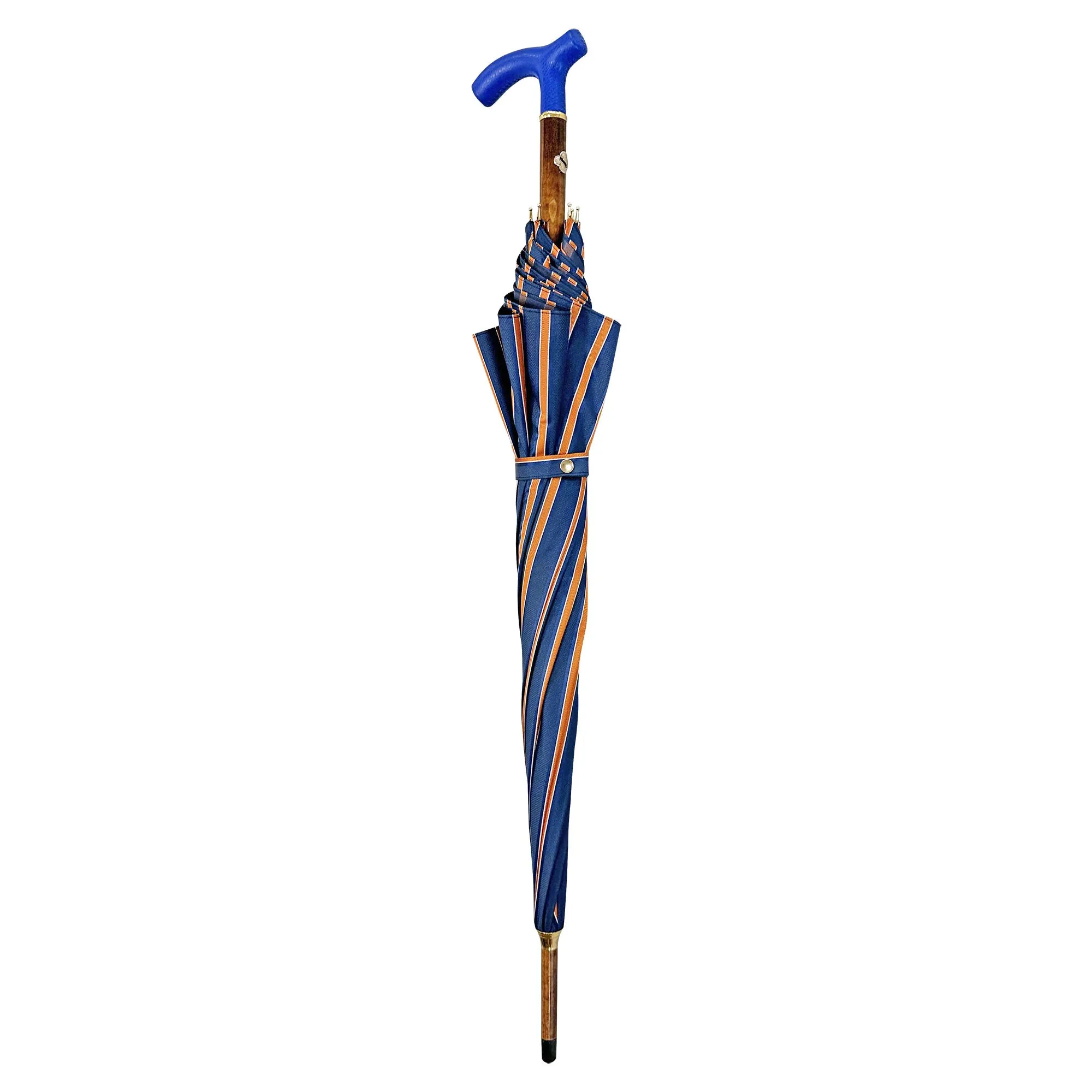 Elegant orange umbrella - handmade blue leather handle