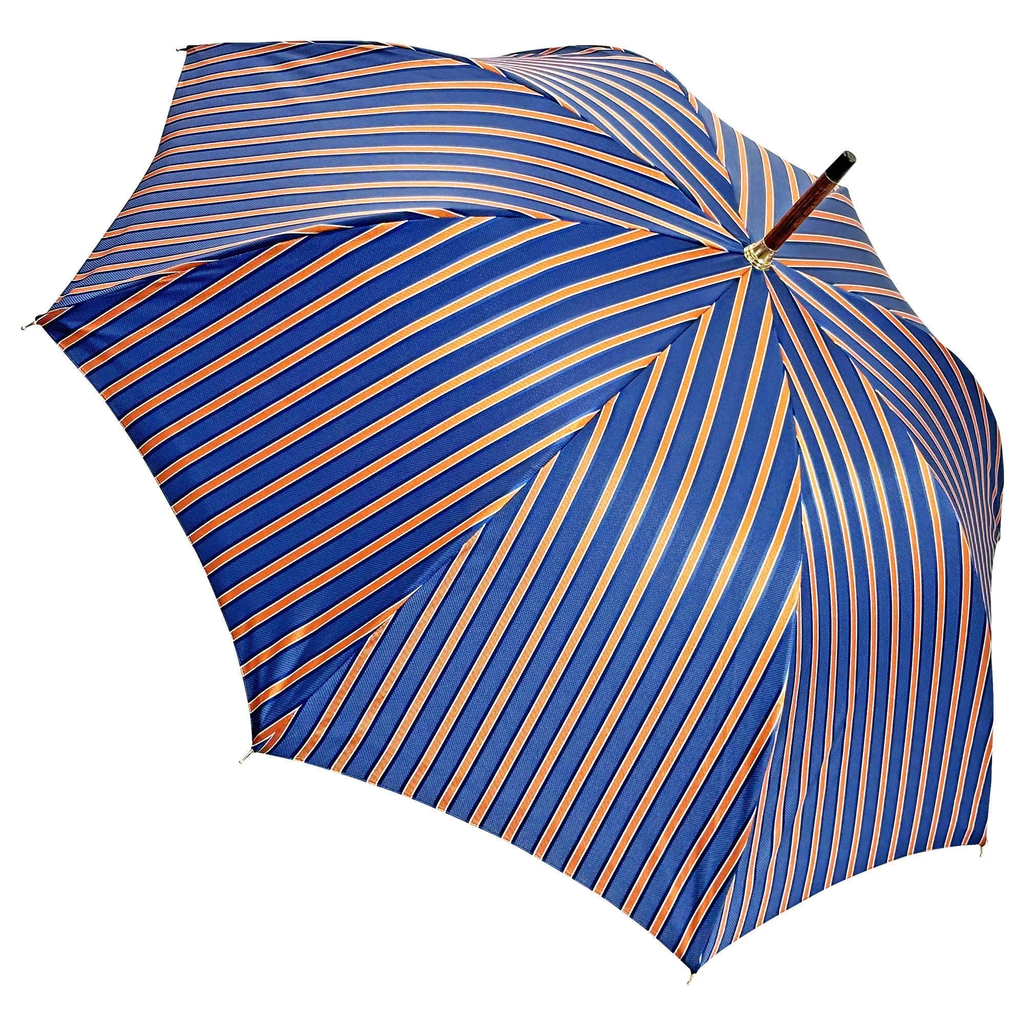 Elegant orange umbrella - handmade blue leather handle