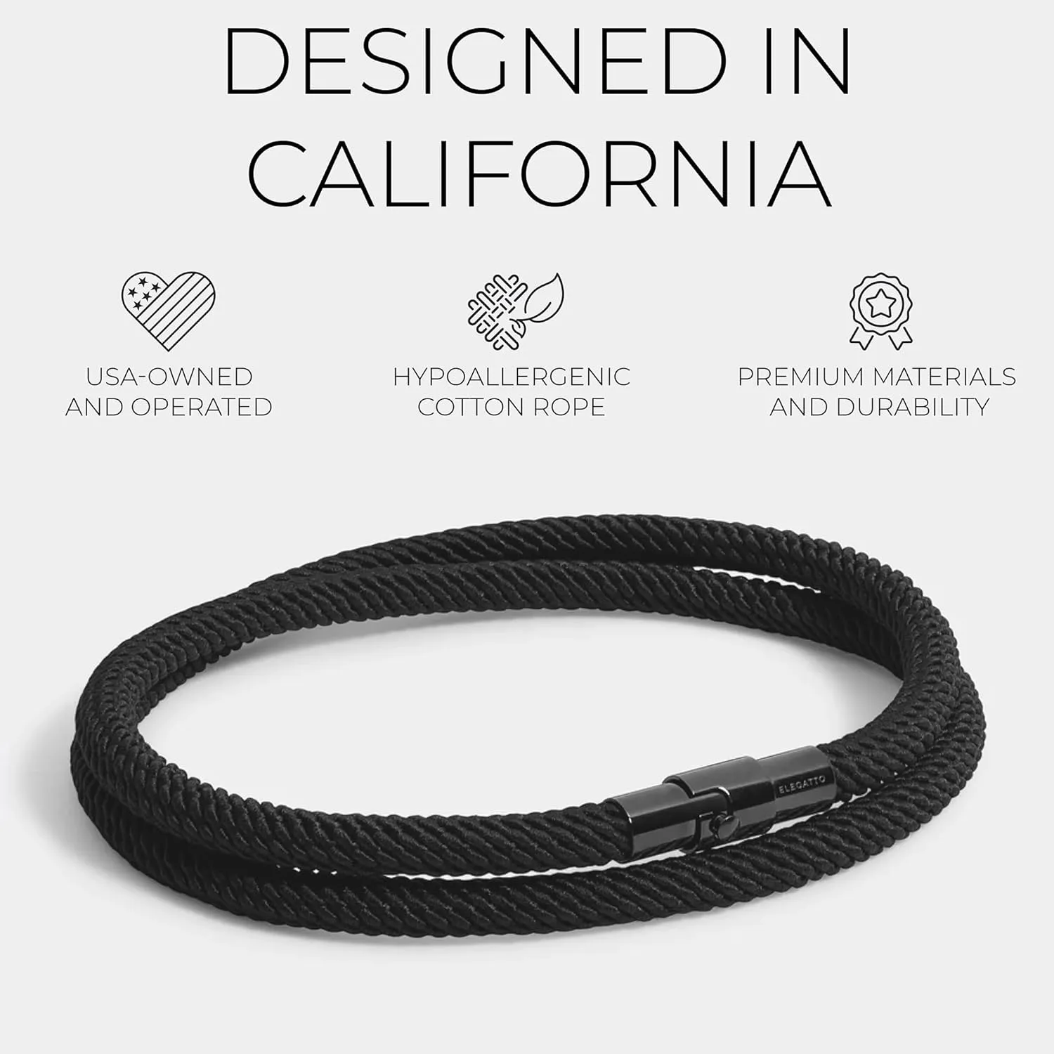 Elegatto Alchor Loop Premium Rope Bracelet for Men | Nylon Marine Cord with Black Stainless Steel Clasp | Waterproof and Fade-Resistant | Mens Designer Bracelets