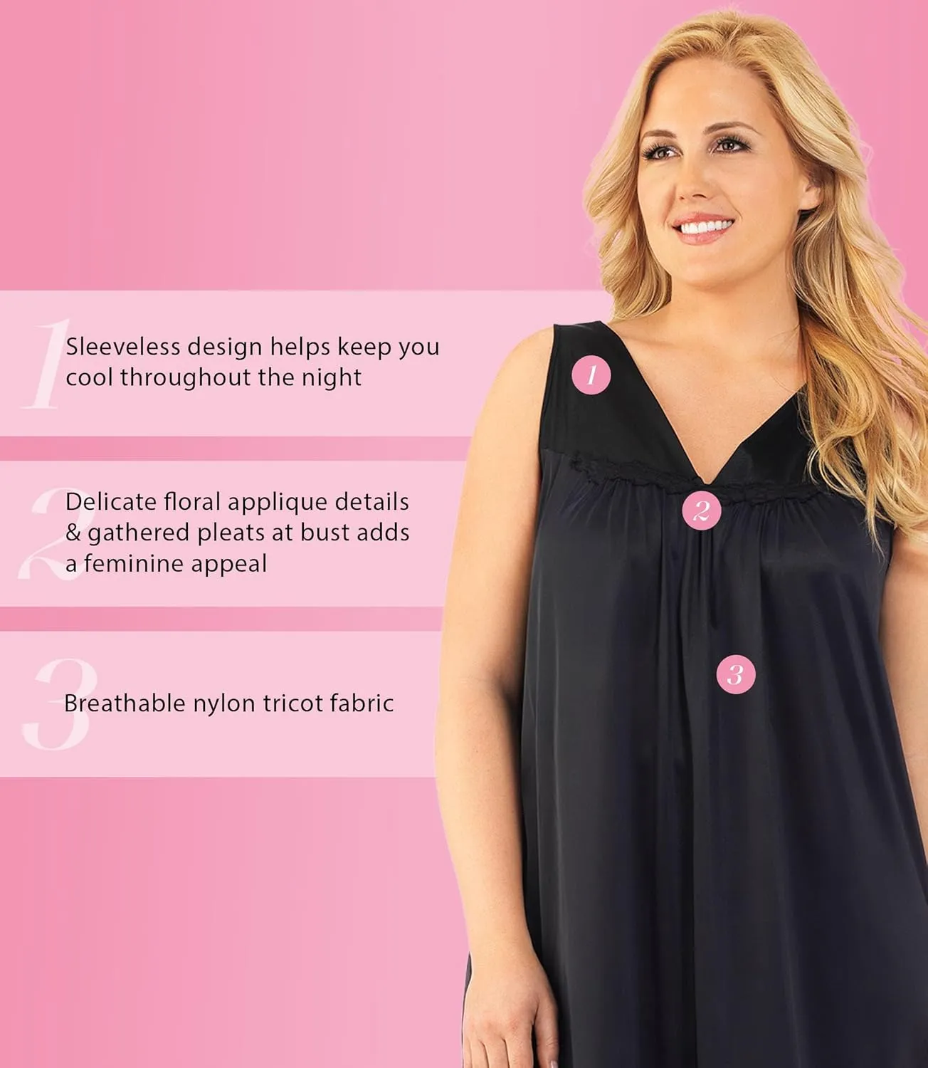 Exquisite Form 30107 Women's Nylon Tricot Sleeveless Short Knee Length Nightgown