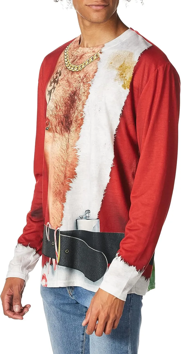 Faux Real Men's 3D Photo-Realistic Ugly Christmas Sweater Long Sleeve T-Shirt