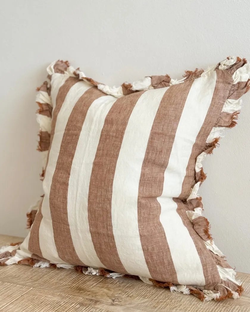 Hallie Rust Brown And White Wide Stripe Luxury Cotton Blend Cushion Cover - 45cm x 45cm