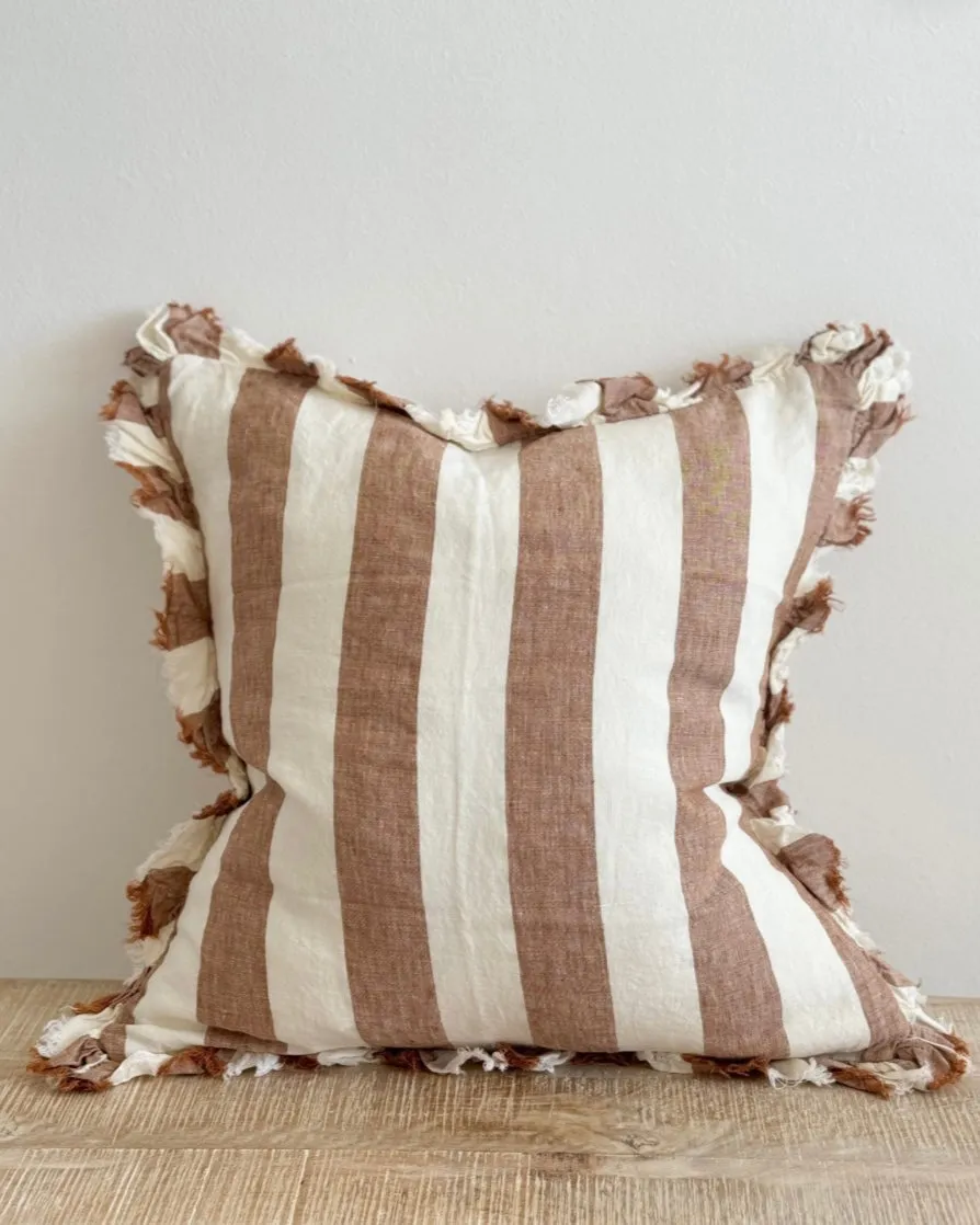 Hallie Rust Brown And White Wide Stripe Luxury Cotton Blend Cushion Cover - 45cm x 45cm