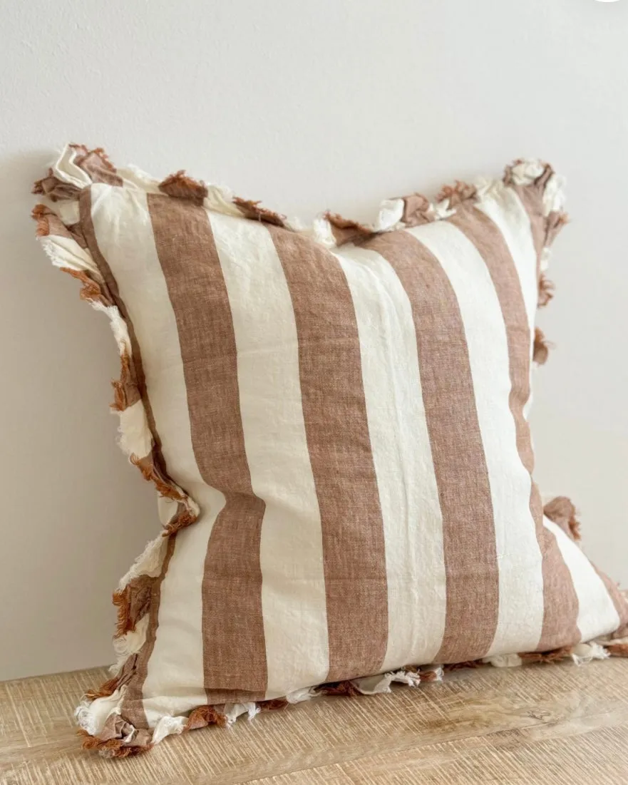 Hallie Rust Brown And White Wide Stripe Luxury Cotton Blend Cushion Cover - 45cm x 45cm