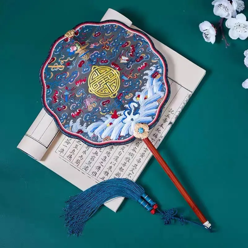 Handmade Double Side Embroidered Suzhou Embroidery Blooming Peony Flower Chinese Handheld Decorative Fan Chinese Art
