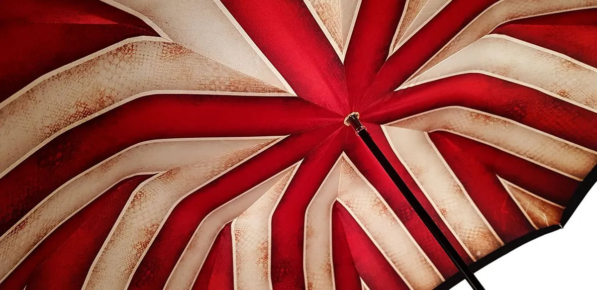 Handmade Men's Umbrella - Striped Red And Cream - Shaded Colors