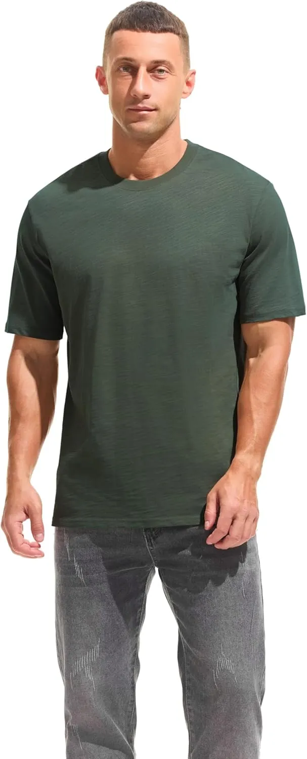 KLIEGOU Men's 100 Cotton Loose Fit Thick T-Shirt Heavy Weight Crewneck Tees for Men