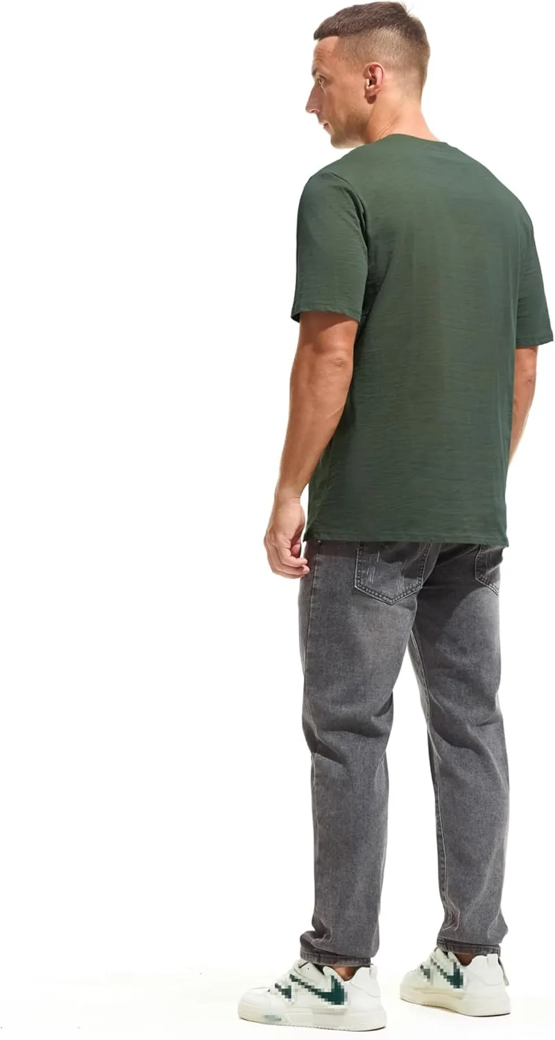 KLIEGOU Men's 100 Cotton Loose Fit Thick T-Shirt Heavy Weight Crewneck Tees for Men